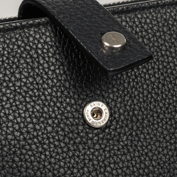 Saint Laurent Black Pebbled-Leather Flat Snap-Closure Clutch - Picture 9 of 14